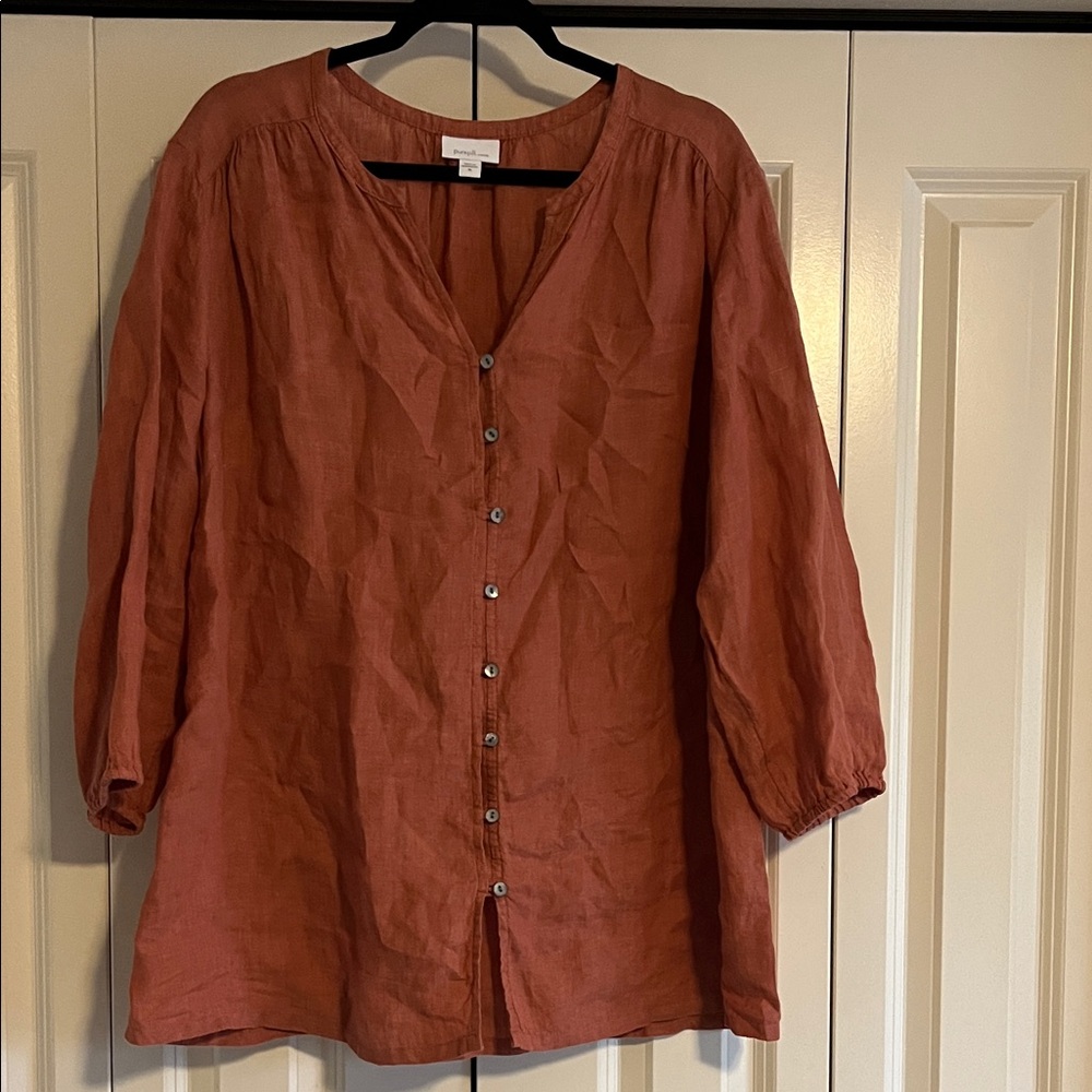 Women's linen Rust Button-Up Top XL